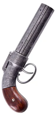 Sechsläufiger Allen & Thurber Pepperbox-Bündelrevolver von 1837 Replik Vorderseite