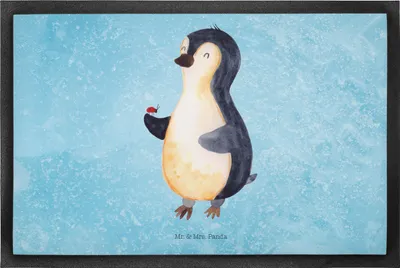 Produktbild von Mr. & Mrs. Panda Fußmatte Pinguin Marienkäfer 60 x 90 cm - Eisblau - Geschenk, Wunder, Glück, Liebe, Fußabtreter, Bodenvorleger, Schuhabstreifer, Türmatte, Aufmerksam