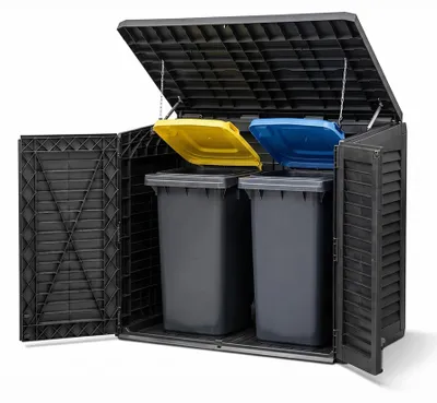 Productafbeelding van Afvalcontainerbox Voor 2 Vuilnisbakken - Zwart - Kunststof - 950 Liter Inhoud - Waterdicht