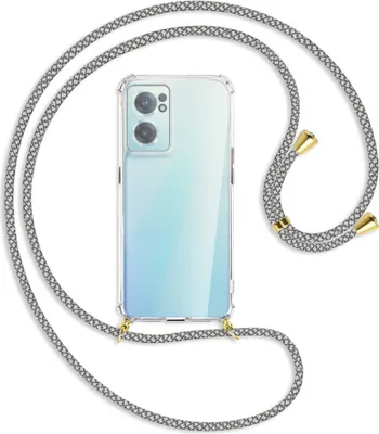 Produktbild von Handykette Backcover-Schutzhülle mit Band (Metall goldfarben) für OnePlus Nord 2 CE - weiß/grau kariert