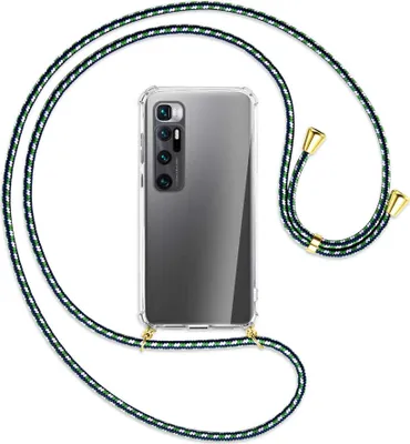 Produktbild von Handykette Backcover-Schutzhülle mit Band (Metall goldfarben) für Xiaomi Mi 10 Ultra - grün/blau/weiß