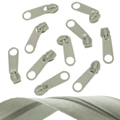 10 Reißverschluss Zipper für Endlosreißverschluss, 5mm, graubeige