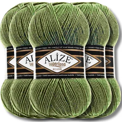 Produktbild von Alize 5x 100g Superlana Klasik Wolle, Uni, Häkeln, Stricken (Olive | 620)
