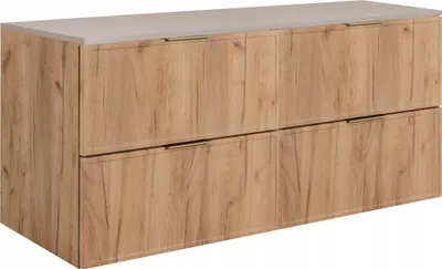 Zdjęcie produktu dla RODAN | Szafka Pod Umywalkę - Wisząca - SLIM - 120 CM - Brązowa - 3 Kolory Uchwytów - MDF - Beżowy Blat - 4 Szuflady