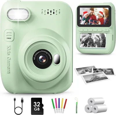 Produktbild von Sofortbildkamera Kinder 14MP mit 3-Zoll Bildschirm, 1080P Video, 32GB Karte, Sofortdruck,Farbstifte & Zubehör,Geschenk für Jungen & Mädchen 3–12 Jahre