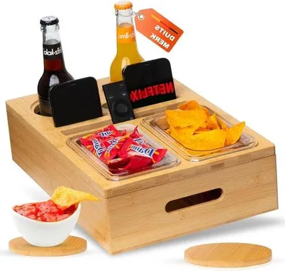 Produktbild von Famanu Couchbar Organizer mit Becherhalter - Abnehmbarer Deckel - Natur
