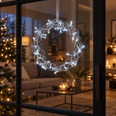 LED Hängekranz / Tischdekoration Metall Ø30cm kaltweiß