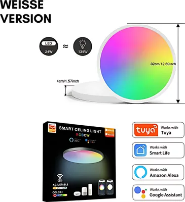 Produktbild von LED Deckenleuchte Weiß Dimmbar RGB Deckenlampe mit Fernbedienung Bluetooth WIFI APP Steuerung Alexa Google Steuerung Wohnzimmer Schlafzimmer