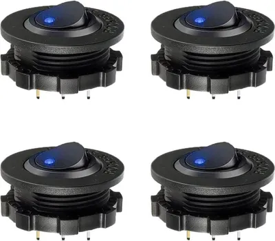 Produktbild von 4 Stück Kippschalter 20 A/12V 3 Pin Rund EIN/AUS Schalter Wasserdicht Wippschalter mit LED Licht für Auto Marine Boot Beleuchtet KFZ Yacht, Blau
