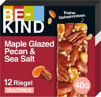 Produktbild von BE-KIND Riegel, glutenfreie Snack-Riegel, Maple Glazed Pecan & Sea Salt, hoher Ballaststoffgehalt, ohne künstliche Farb-, Aroma- oder Konservierungsstoffe, 12 x 40g