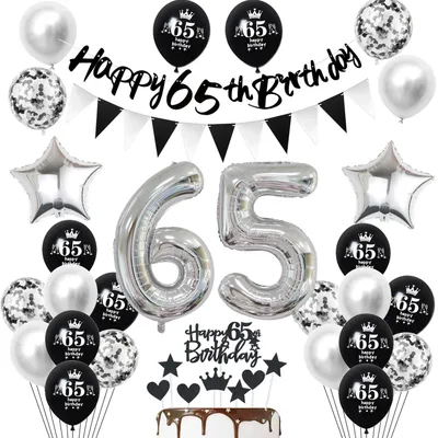 65. Geburtstag Dekoration Schwarz-Silber Set mit Zahl 65 Ballon