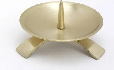 Produktbild von Dreifußleuchter Gold gebürstet großem Dorn 9,5 cm, ideal für Taufkerzen, Kommunionkerzen, Konfirmationskerzen, Hochzeitskerzen, Trauerkerzen