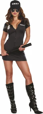 SWAT Polizistin Kostüm Claire für Damen Gr. S-XXL Kleid schwarz Fasching Karneval Mottoparty Polizei Uniform USA Police