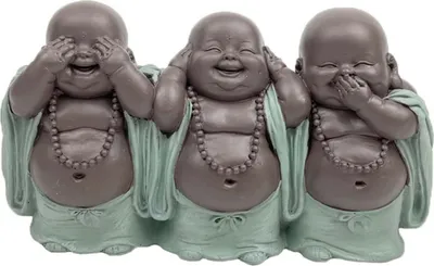 Image de Statue de trois bouddhas souriants en polyrésine