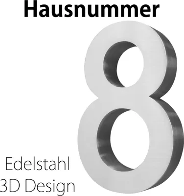Produktbild von Edelstahl Hausnummer 20 cm Groß Gross Haus Nummer 8 Zahlen Hausnummernschild Hausnummern Schild Gebürstet 3D Arial V2Aox