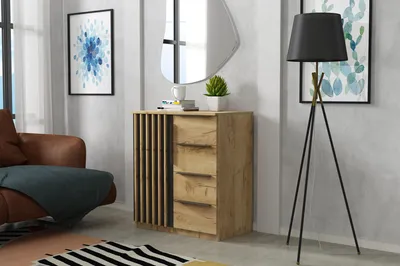 Produktbild von Sorento Kommode - Craft Gold, Lamellen Schwarz - 80 x 48 x 89 cm