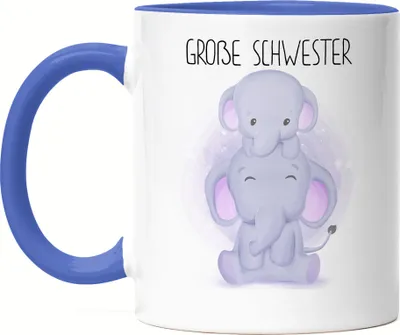 Produktbild von Große Schwester Tasse Blau Geschwisterliebe Sister Elefant Geborgenheit Beschützer Welt Liebe Familie Schwestern