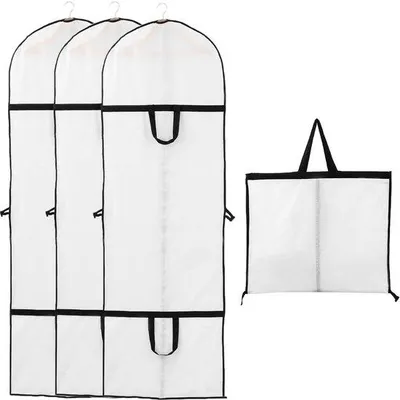 Obrázok produktu pre Obal na odevy 60 x 180 cm, priehľadný, priedušný, 3 ks, čierny