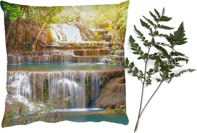 Produktbild von MuchoWow® Zierkissen Sofakissen Wohnzimmer Dekokissen 60x60 cm Sonne - Wasserfall - Landschaft - Sitzfläche - Foto Polster