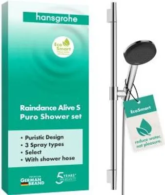 Obrázok produktu pre Súprava sprchovej hlavice hansgrohe Raindance Alive Select S 125, 3-jet EcoSmart so sprchovou tyčou Unica S PURO 65 cm, 24602000