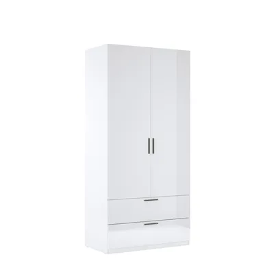 Produktbild von Weißer 2-türiger Schrank Hochglanz mit Ablage und Schubladen, 1000x2106x550