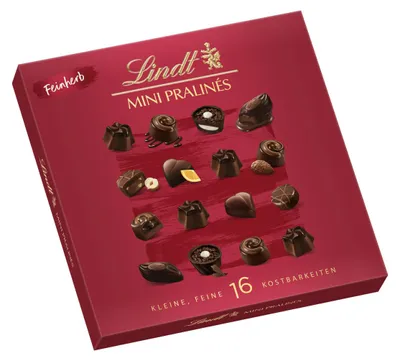 Zdjęcie produktu dla Lindt Mini Pralinés Feinherb, praliny o intensywnym smaku czekolady, z różnymi nadzieniami, 85g