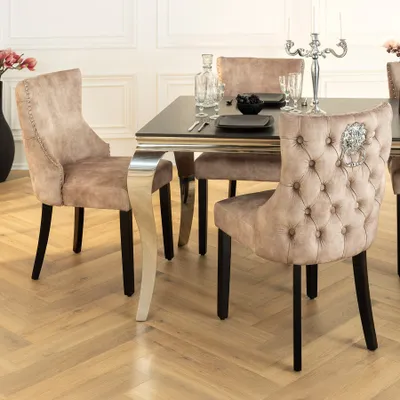 Produktbild von riess-ambiente Chesterfield Stuhl CASTLE DELUXE beige Samt mit Löwenkopf Nieten