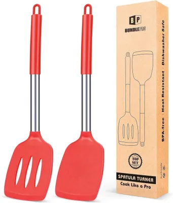 Produktbild von Silikon Pfannenwender Set rot, hitzebeständig, BPA-frei, 2 Stück