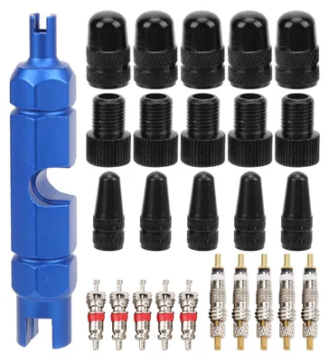 Produktbild von 26-teiliges Fahrradventilkern-Set, amerikanische und französische Adapterkappe, Fahrradpumpe