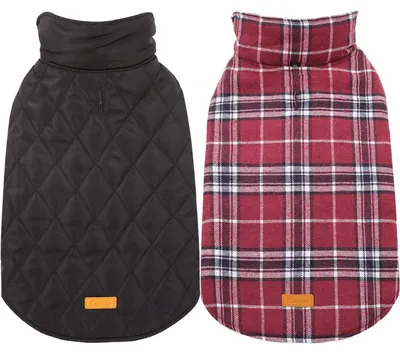 Image de Manteau pour chien, hiver, en polaire, imperméable, chaud, à carreaux, veste réversible, couleur rouge, taille S