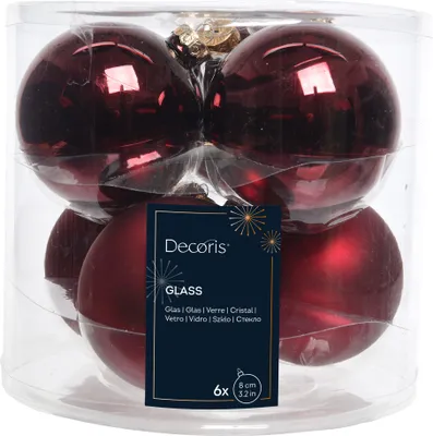 Produktbild von Christbaumkugeln 6er Set groß 8 cm kastanienbraun mix glitter und matt