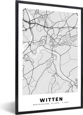 Produktbild von MuchoWow® Gerahmtes Poster Stadtplan - Deutschland - Witten - Karte 20x30 cm - Poster mit Schwarzem Bilderrahmen Wandposter Rahmen Foto Bilder - Drucken - Bilder Poster im Rahmen