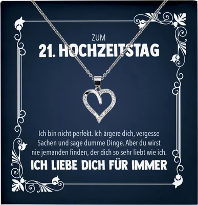 Produktbild von 22Feels Ehefrau zum 21. Hochzeitstag Geschenk Ich Liebe Dich Frauen Herz Halskette Damen Collier mit 23 Zirkonia Steinen (Damen Silber 925/000 Schmuck)