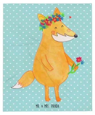 Produktbild von Mr. & Mrs. Panda Warme Decke Fuchs Blumen - Türkis Pastell - Geschenk, Kuscheldecke, Boho, Plaid, Fox, Bettdecke, Liebe, Sofadecke, Wohndecke, Blumenliebe