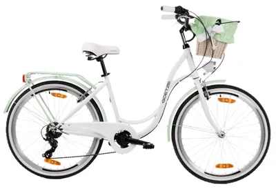 Produktbild von Goetze Mood 26 Zoll City Bike, 17 Zoll Tiefeinsteiger, 6-Gang Shimano Tourney, V-Bremse, LED-Beleuchtung, Gepäckträger, Korb mit Bezug