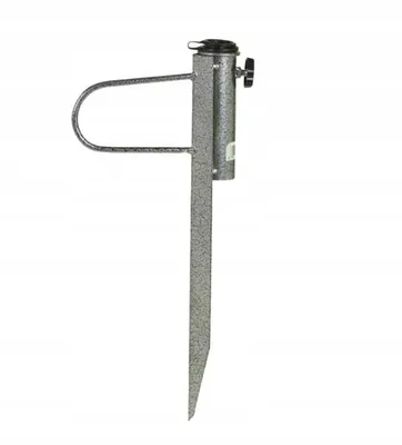 A metal ground spike for an umbrella stand.
