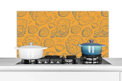 Obrázok produktu pre MuchoWow® Splashback Kuchyňa - Kuchynský backsplash - Ochrana steny pre sporák a drez Mušle - žltá - oranžová - vzory 100x50cm Alu-Dibond (alternatíva