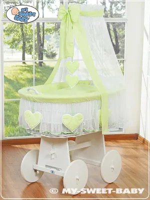 Produktbild von MY SWEET BABY Babybett aus Naturfaser weiß mit Baldachin und Premium Matratze