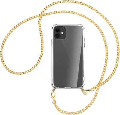 Produktbild von Handykette Backcover-Schutzhülle mit Band (Metall goldfarben) für Apple iPhone 11 - goldfarbene Kette