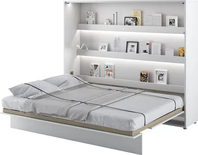 Produktbild von Wandklappbett Bed Concept 160x200 Schrankbett Horizontal Wandbett Gästebett Weiß Hochglanz