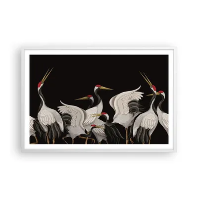 Produktbild von Gerahmtes Poster - Weißer Rahmen - Kraniche Vögel Grafiken - 91,5x61 cm - Wand Bild - Wanddeko - Wandbilder - Kunstposter - Wandposter - Bilderrahmen - Bilder - Kunstdruck - P2WAA91x61-4748