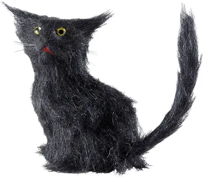 Produktbild von Katze mit Fell Halloween-Deko-Figur schwarz 12cm - Einheitsgröße