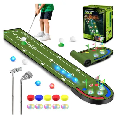 Golf-Puttingmat 2,4 m mit LED-Löchern, 28-teilig für Kinder