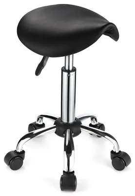Image de Tabouret de bureau à roulettes, en similicuir PU, réglable en hauteur, de couleur noire