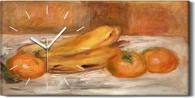 Produktbild von Wanduhr Bürouhr Leinwand Bild 60x30 Gemälde Früchte Orangen Bananen Kunst - weiße Hände
