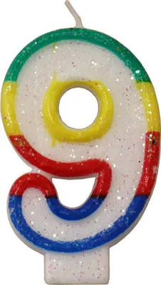 Produktbild von Tortenkerze, Zahlenkerze "9" Bunt glitzernd mit Halter für Geburtstagstorte, Jubiläum, Hochzeit