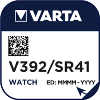 A Varta battery product label with a QR code and product information.