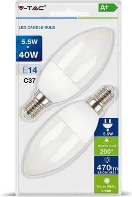 Immagine prodotto di Lampadina LED V-TAC 5,5 W E14 Candela VT-2106 fredda 470 lm 2 pezzi