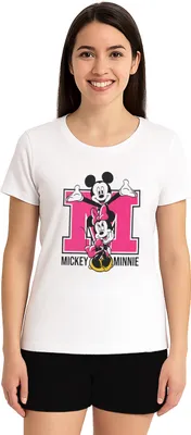 Produktbild von Disney Minnie Mouse Schlafanzug für Damen - Pyjama Set Kurzarm Oberteil mit Shorts Weiß/Schwarz XL