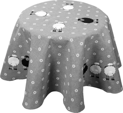 Produktbild von heimtexland ® Tischdecke Schwarzes Schaf Ostern Deko Tischwäsche mit Applikation bestickt Osterdeko gedeckter Tisch Tischdeko Typ885 Mitteldecke rund 150 cm grau